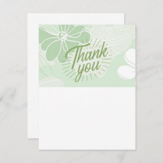 Green Thank You Note - Flat - Blank One Side Card