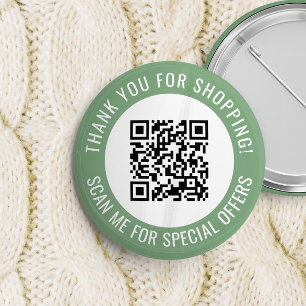 Green Thank You & Scan Me Promotional QR Code 6 Cm Round Badge