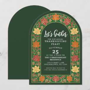 Green Thanksgiving Dinner Acorn Autumn Leaves Arch Invitation