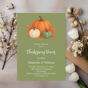 Green Thanksgiving dinner pumpkin retro orange Invitation