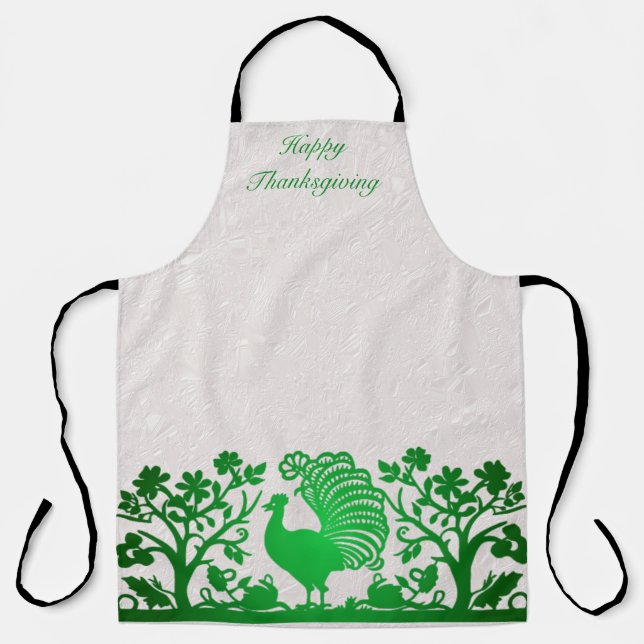 Green Thanksgiving Turkey Floral Apron (Front)