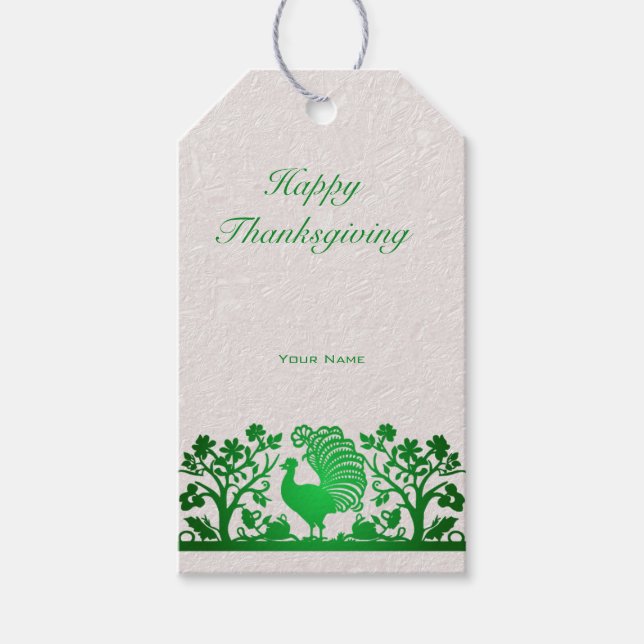 Green Thanksgiving Turkey Floral Gift Tag (Front)