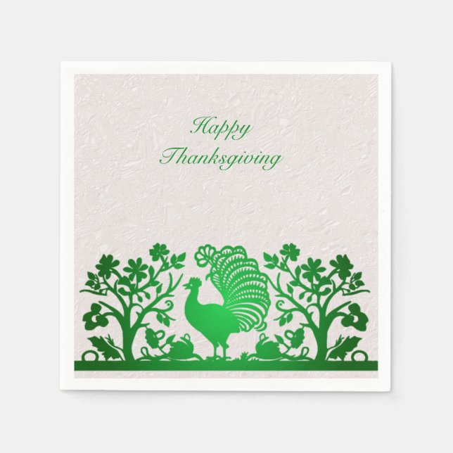 Green Thanksgiving Turkey Floral Napkins (Front)