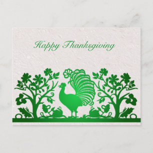 Green Thanksgiving Turkey Floral Postcard