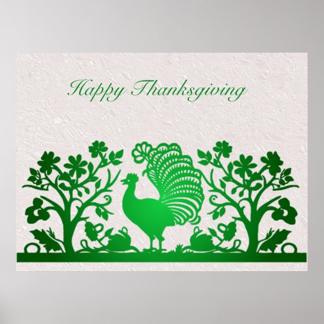 Green Thanksgiving Turkey Floral Poster (Front)