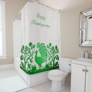 Green Thanksgiving Turkey Floral Shower Curtain