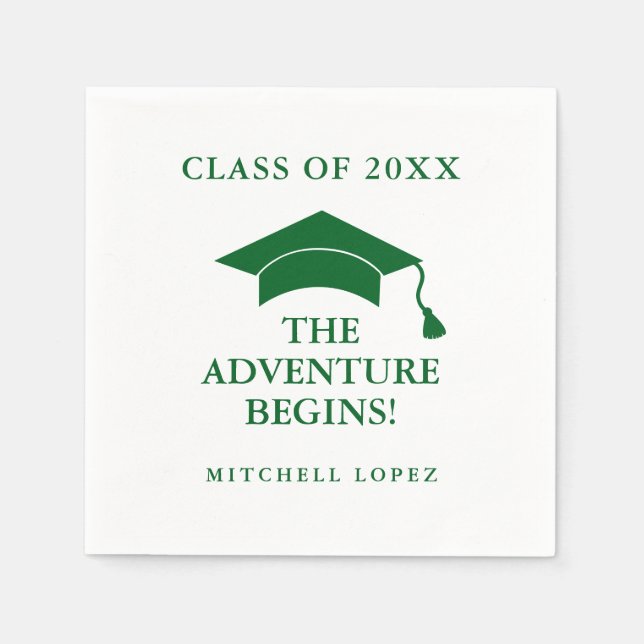 Green The  Adventure Begins Graduation Napkin (Front)