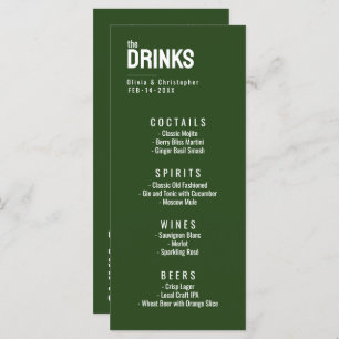 Green The Drinks menu with text Minimalist Bold 