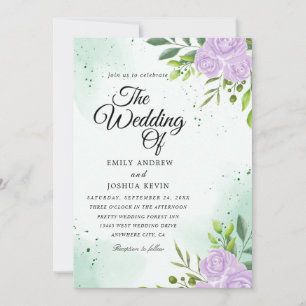 green theme and purple wedding invitations