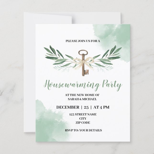 Green Themed Housewarming Party invitation (Front)