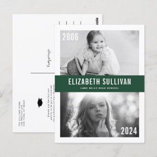 Green Then and Now Photo Collage Graduation Postcard