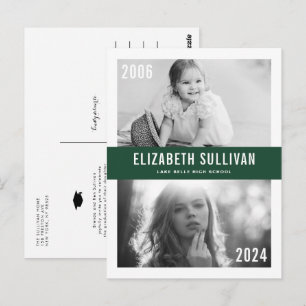 Green Then and Now Photo Collage Graduation Postcard