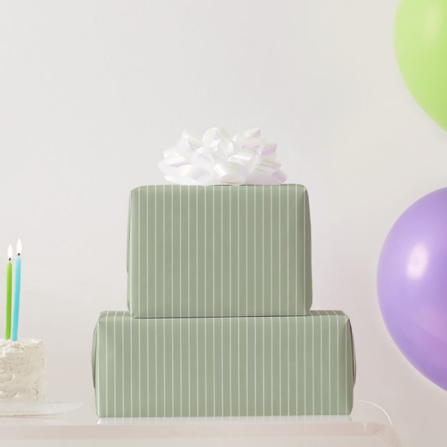Green Thin White Stripes Birthday Wrapping Paper (Party Gifts)