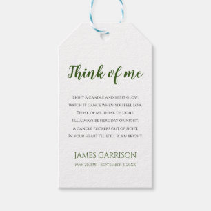 Green Think Of Me Celebration of Life Candle Favou Gift Tags