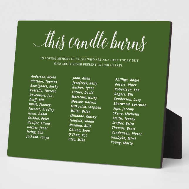 Green This Candle Burns Class Reunion In Memory Plaque (Side)