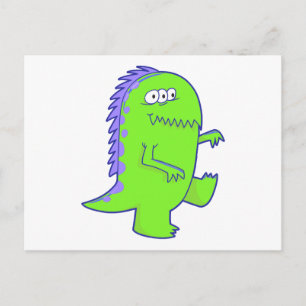 green three eyed dino monster postcard