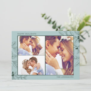 Green Three Photo Christmas Holiday Greeting Card