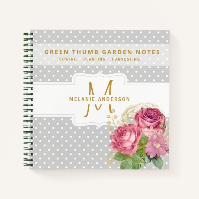 Green Thumb Gardeners Journal Pink Gold Roses (Front)