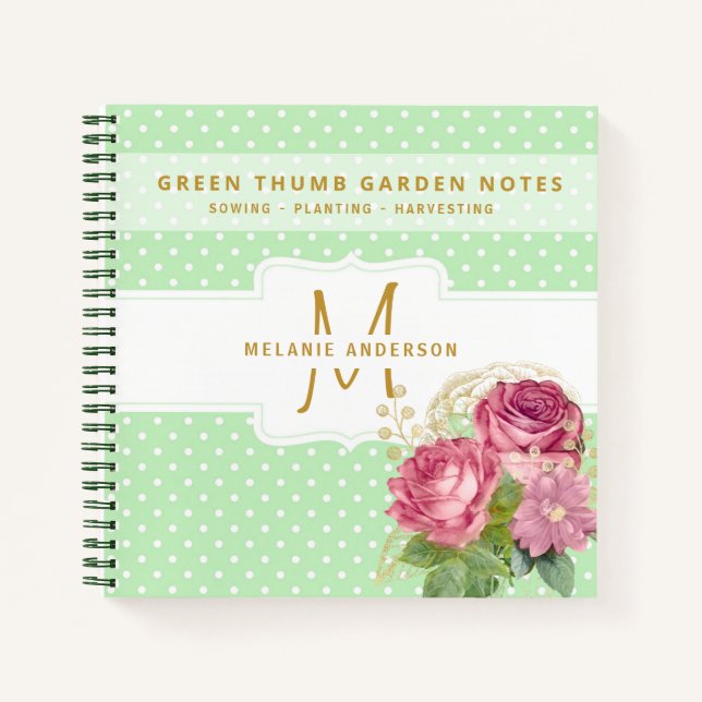 Green Thumb Gardeners Journal Pink Gold Roses (Front)