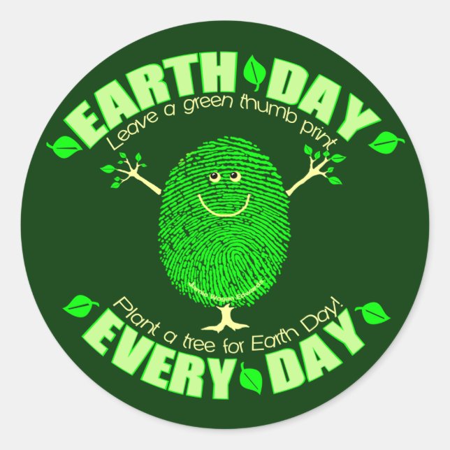 Green Thumb Print Environment  Earth Day Sticker (Front)