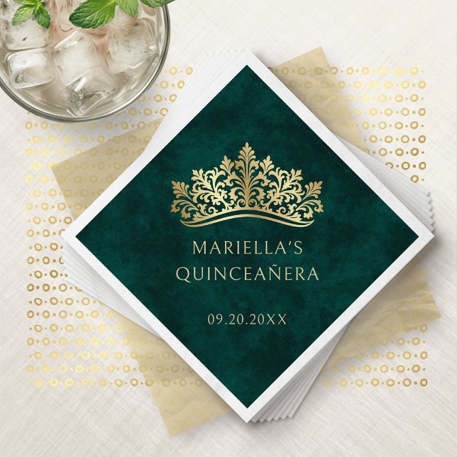 Green Tiara Crown Elegant Quinceanera Napkin (Creator Uploaded)