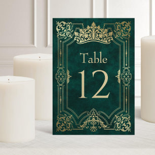 Green Tiara Crown Elegant Quinceanera Table Number