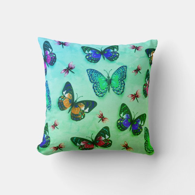 Green Tie-dye Butterfly Print Throw Pillow (Front)