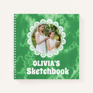 Green Tie Dye Christmas Personalised Kids Photo Notebook