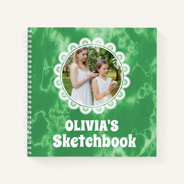 Green Tie Dye Christmas Personalised Kids Photo Notebook (Front)