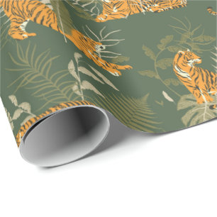 Green Tiger Jungle Safari Wrapping Paper Roll