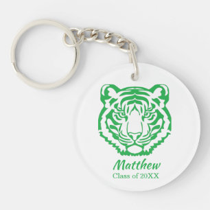 Green Tiger Mascot Motif School Graduation Gift Key Ring
