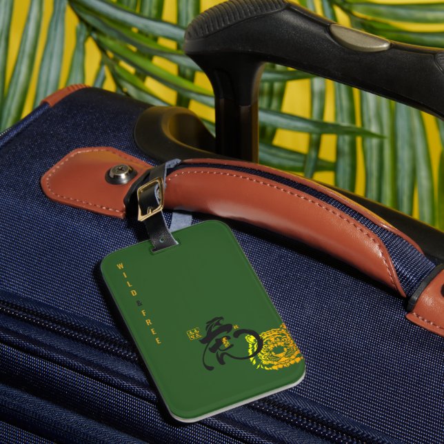 Green Tiger Wild & Free Chinoiserie Chic Luggage Tag (Front Insitu 1)