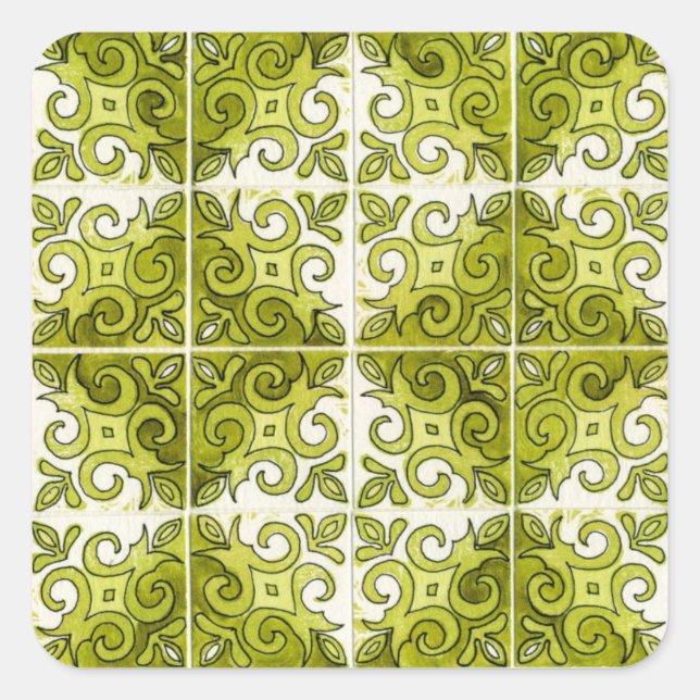 Green Tile Design 2 - Swirls Square Sticker (Front)