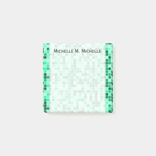 Green Tiled Squares Pattern + Custom Name Note (Front)
