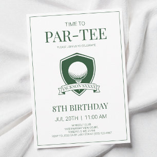 Green Time to Par-Tee Golf 8th Birthday Party Invitation