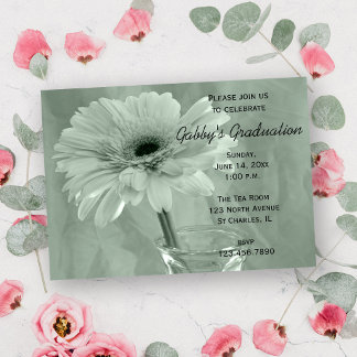 Green Tinted Daisy Graduation Party Invitation