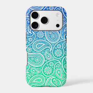 Green to blue ombre white paisley