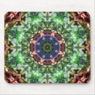 Green to brown circle kaleidoscope, acrylic style mouse mat