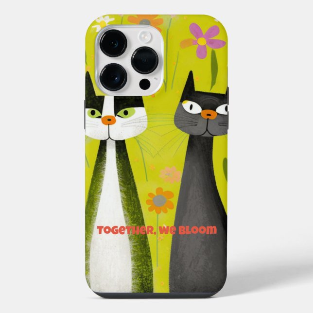 Green "Together, We Bloom" Cats iPhone Case (Back)