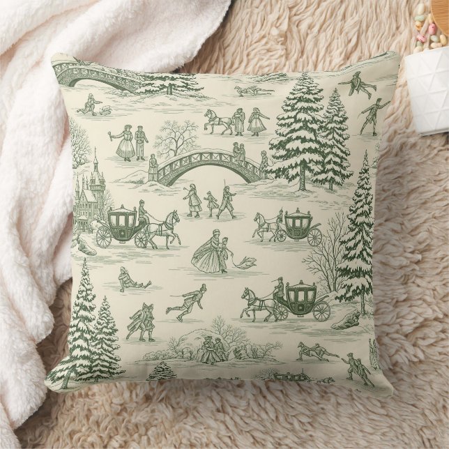 Green Toile Christmas Sleigh Ride Pattern (3) Cushion (Blanket)