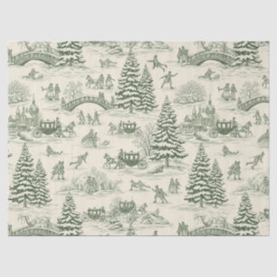 Green Toile Christmas Sleigh Ride Pattern (3) Tissue Paper