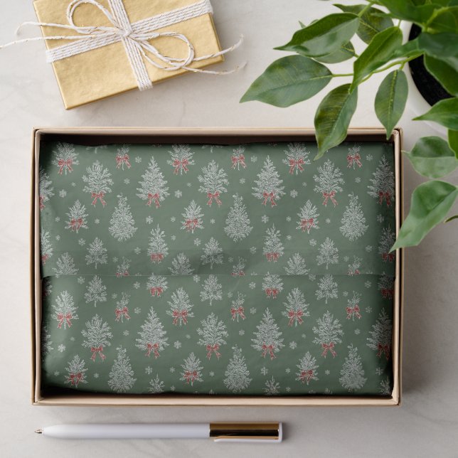 Green Toile Christmas Tree Pattern Tissue Paper (Gift)