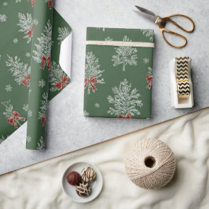 Green Toile Christmas Tree Pattern Wrapping Paper