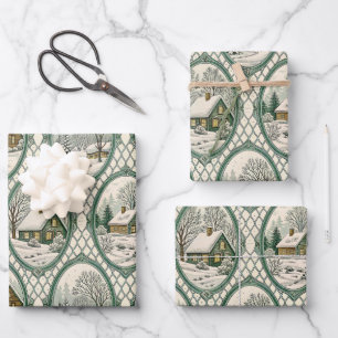 Green Toile Country Cottage Frame Lattice Pattern Wrapping Paper Sheet