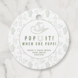 Green Toile Cowboy POP IT! Baby Shower  Favour Tags