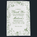 Green Toile De Jouy Bridal Shower Favours Medium Gift Bag<br><div class="desc">Transform your celebration with our Olive Green Toile de Jouy Party Decor Collection. This elegant ensemble showcases intricate chinoiserie wildflowers, birds, and butterflies, all meticulously designed to create a sophisticated and timeless atmosphere. With detailed florals and a rich olive green palette, this collection adds a touch of refined beauty to...</div>