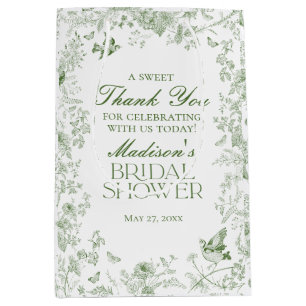 Green Toile De Jouy Bridal Shower Favours Medium Gift Bag