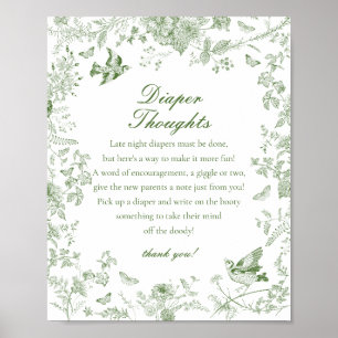 Green Toile De Jouy Diaper Thoughts Baby Shower Poster