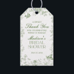Green Toile De Jouy Floral Bridal Shower Favours Gift Tags<br><div class="desc">Transform your celebration with our Olive Green Toile de Jouy Party Decor Collection. This elegant ensemble showcases intricate chinoiserie wildflowers, birds, and butterflies, all meticulously designed to create a sophisticated and timeless atmosphere. With detailed florals and a rich olive green palette, this collection adds a touch of refined beauty to...</div>