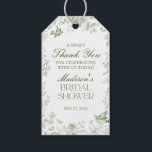 Green Toile De Jouy Floral Bridal Shower Favours Gift Tags<br><div class="desc">Transform your celebration with our Olive Green Toile de Jouy Party Decor Collection. This elegant ensemble showcases intricate chinoiserie wildflowers, birds, and butterflies, all meticulously designed to create a sophisticated and timeless atmosphere. With detailed florals and a rich olive green palette, this collection adds a touch of refined beauty to...</div>
